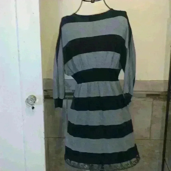 Express Black and Gray Striped Sweater Dress - Picture 3 of 4